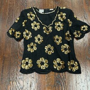 Stenay Black Top with Gold Floral Embellishments